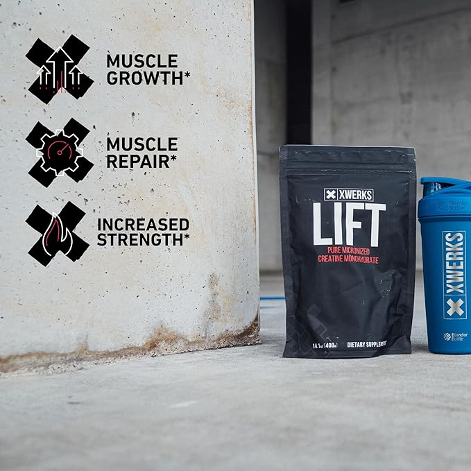Xwerks Lift Micronized Creatine Monohydrate Powder Unflavored 80 Servings 100% Pure Natural 5000mg Creatine Formula Highly Soluble Mass Gainer Supplement Pre Workout for Muscle Growth Recovery