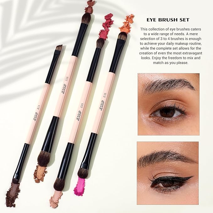 Jessup Makeup Brushes Set 7pcs Double Sided Makeup Brushes for Foundation Concealer Blush Eyeshadow Contour Bronzer Powder Blending Eyebrow Eyeliner Cruelty-Free Make up Brushes Peach Dust T600