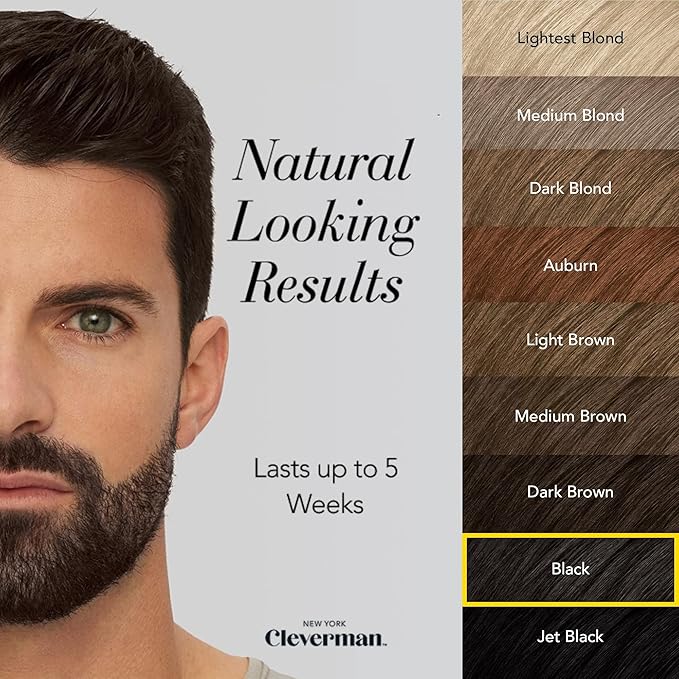 CLEVERMAN Black Hair &amp Beard Dye for Men All-in-One Reusable Kit - Natural-Looking Gray Coverage Professional-Quality Ammonia-Free 3.38 Fl Oz (1 Pack) Black Suitable for Black Hair