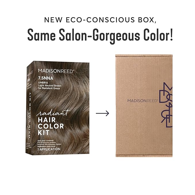Madison Reed Radiant Hair Color Kit | 7.5NNA Light Neutral Brown (Umbria Brown) 100% Maximum Gray Hair Coverage | Salon-Quality Permanent Hair Dye for Resistant Grays | PPD &amp Ammonia-Free | 1 Pack