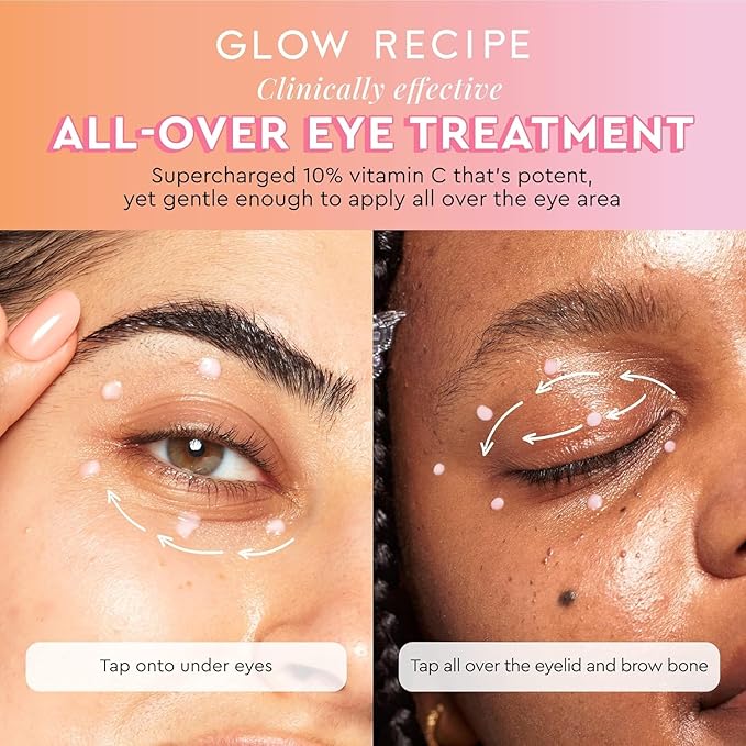 Glow Recipe Guava Brightening Korean Skincare Gift Set - Vitamin C Under Eye Cream Treatment + Hydrating Vitamin C Dark Spot Face Serum with Niacinamide &amp Peptides Travel Size (2 Count)