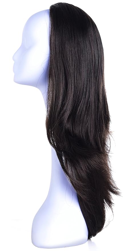 Onedor 22 Semi Curly Hair Women Ladies 3/4 Half Wig Premium Japanese Synthetic fibers Wigs with Secured Mesh Head Cap (R4)