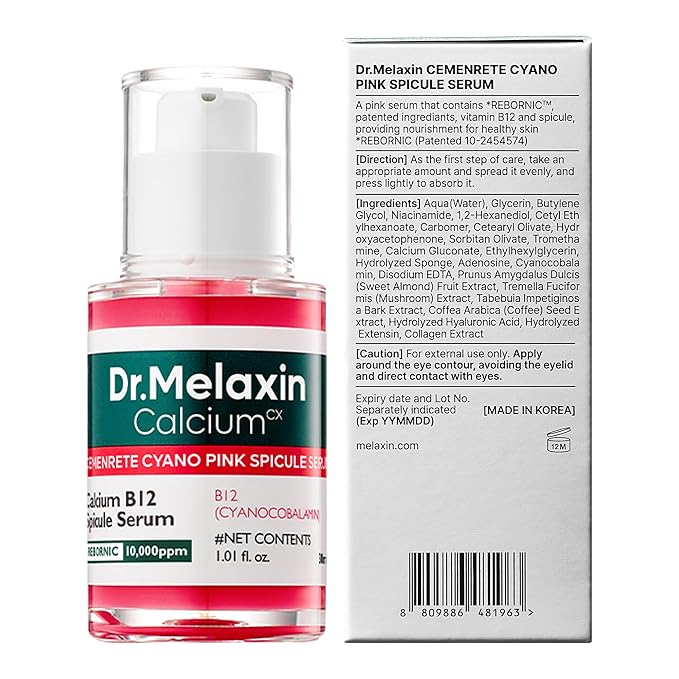 Dr.Melaxin Cemenrete Cyano Pink Spicule Serum with Calcium korean skin care pore tightening refines spicule microneedling serum 1.01 fl. oz.