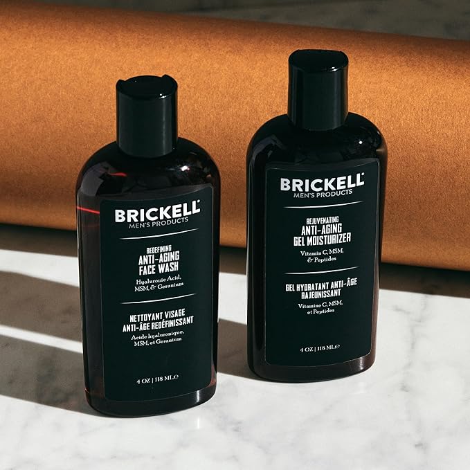 Brickell Men's Products Enhancing Gel Anti-Aging Routine Gel Facial Cleanser and Face Moisturizer Men's Skin Care Gift Set