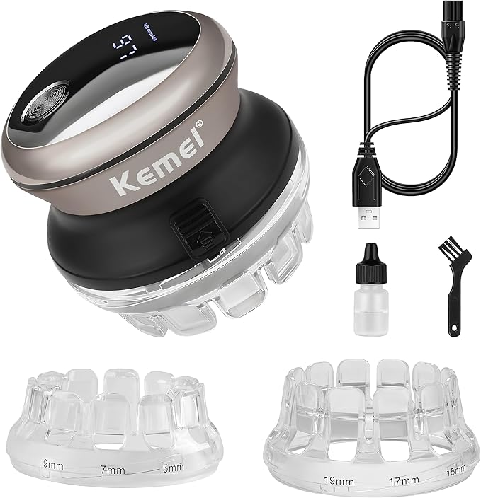 KEMEI Professional Hair Clippers for Men Automatic Circular Hair Trimmer Cordless Self-Haircut Kit with LED Display KM-887 Silvery