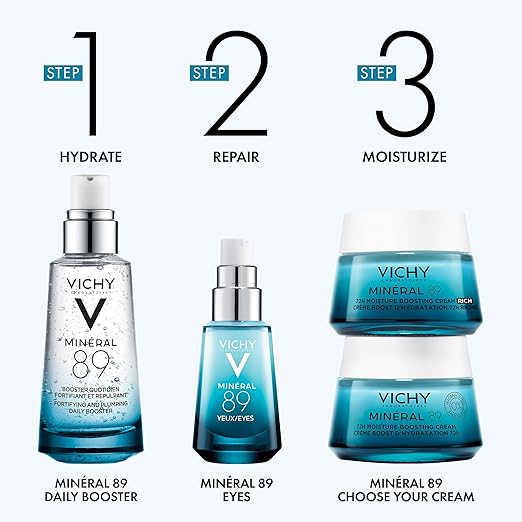 Vichy Mineral 89 Booster Pure Hyaluronic Acid Serum for Face with Volcanic Mineral Water for Skin Barrier Repair Plumps &amp Hydrates Lightweight Moisturizing Gel Oil-Free Non-Sticky