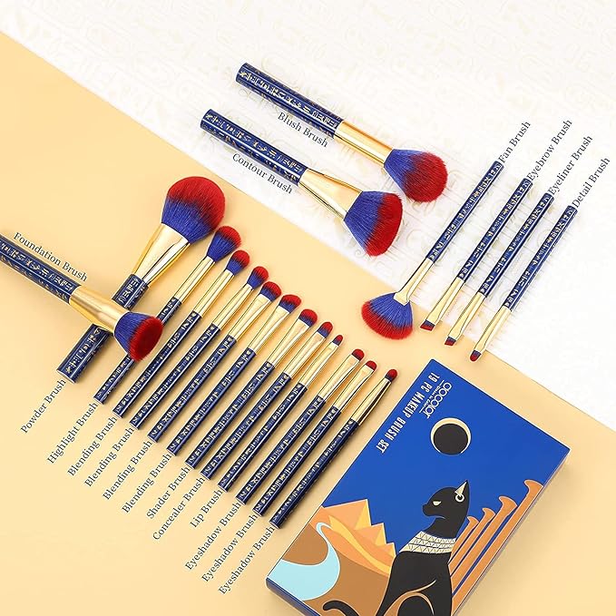Docolor Makeup Brushes 19Pcs Makeup Brush Set Premium Gift Synthetic Powder Kabuki Foundation Contour Blush Concealer Eye Shadow Blending Liner Make Up Brush Kit Ancient Egyptian Series
