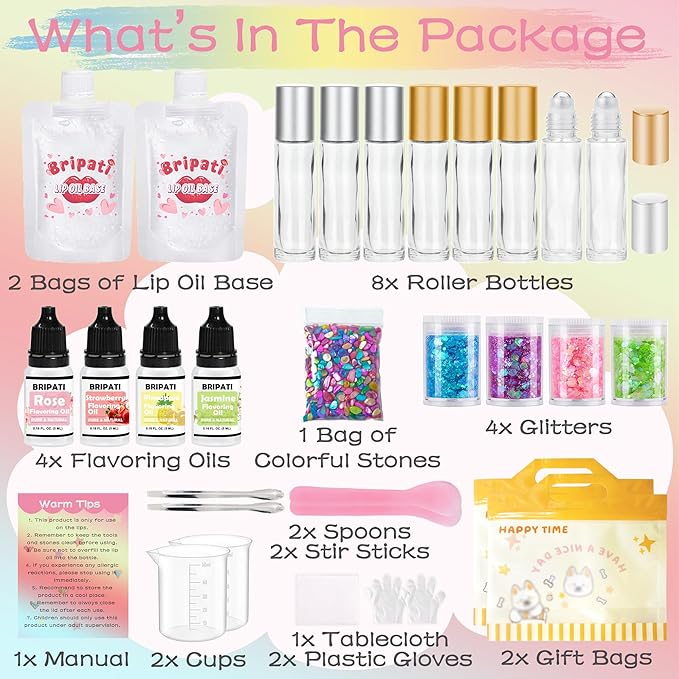 DIY Lip Gloss Making Kit Lip Oil Maker Kits to Make Your Own Lipglosses with Roller Bottles Moisturizing Lipstick Supplies Set All-Inclusive Fun Lip Sticks Craft Kit for Girls Women