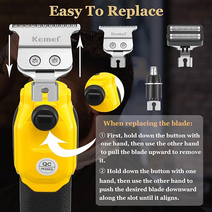 KEMEI 1878 Beard Trimmer for Men 3 in 1 Hair Clippers Shavers for Men Cordless Nose Hair Trimmer with Removable Head LED Display