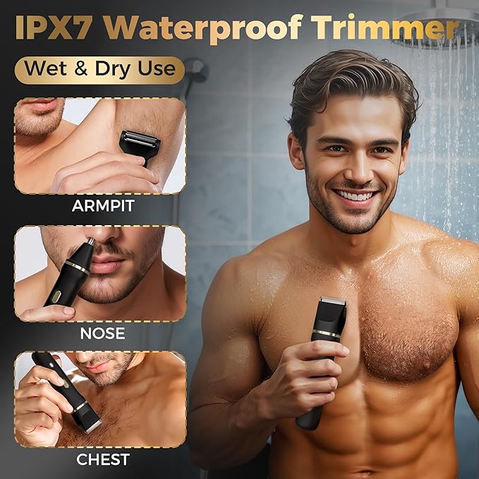 Bikini Trimmer for Women 5-in-1 Waterproof Electric Razors for Women Painless Pubic Hair Trimmer Rechargeable Electric Shaver Bikini Razor with Travel Case Body Shaver &amp Face Nose Trimmer Bl