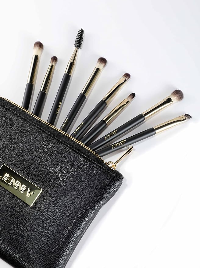 JENNI V Premium Travel Makeup Brushes Set - 14 Pc Mini Makeup Brushes with Handmade Leather Case - Portable Travel Makeup Brush Set with Holder - Travel Size Makeup Products for Blush Foundation