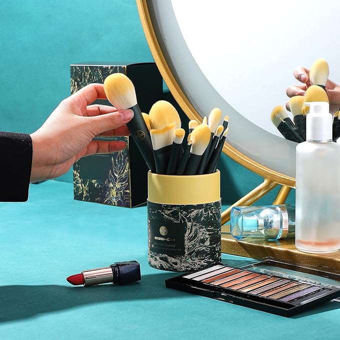 EIGSHOW Makeup Brushes 18pcs Professional Makeup Brush Travel Set with Eco Cylinder 2Cups Holder Premium Synthetic Foundation Powder Concealer Blush Blending Eye Lip Brush Kit - Cruelty Free