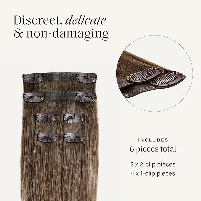 Luxy 100% Remy Human Hair Extensions for Thin Hair Thinning Hair Fill-Ins ? 6 Seamless Wefts Multi-Dimensional Color Blend - Natural-Looking Volume &amp Coverage 50 grams 12 Ash Brown Balayage