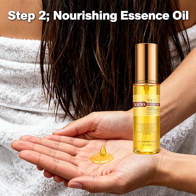 Maca Collagen Essence Deep Repair Hair Mask + Maca Essence Oil SetNourishing Moisturizing Repair for Damaged Hair Professional Hair &amp Body Care with Argan Oil for All Hair Types(16.9 oz + 1.69 o