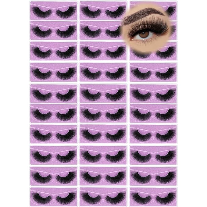 Wholesale Lashes 3D Faux Mink Eyelash Bulk 18mm Handmade Reusable Eye Lash Dramatic Fluffy False Lash with Glitter Portable Packing (30 pairs - A03)