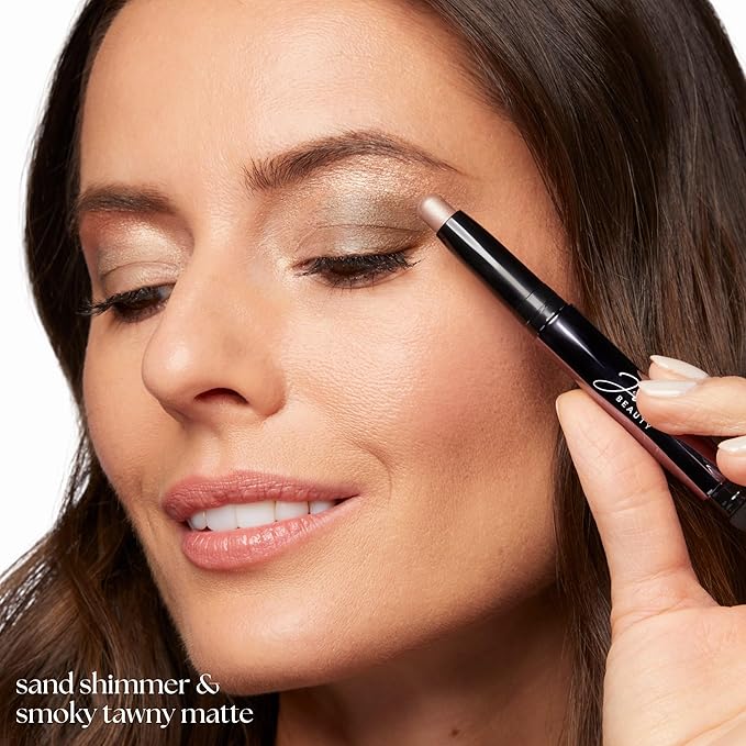 Julep Eyeshadow 101 Cr?me-to-Powder Waterproof Eyeshadow Stick Duo ? Long-Lasting Crease-Proof Easy Apply with Built-in Smudger - Sand Shimmer and Smoky Tawny Matte