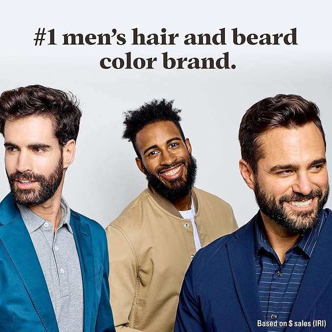 Just For Men Mustache &amp Beard Beard Coloring for Gray Hair with Brush With Keratin Biotin Aloe and Coconut Oil for Healthy Facial Hair - Darkest Brown M-50 Pack of 3 (Packaging May Vary)