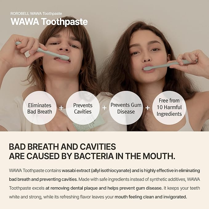 ROROBELL Wawa Toothpaste Made for My Boyfriend's Bad Breath Sensitive Teeth Improvement of Gum Problems/Peppermint Flavor/Made with Wasabi I 3.53 fl.oz (Pack of 5)