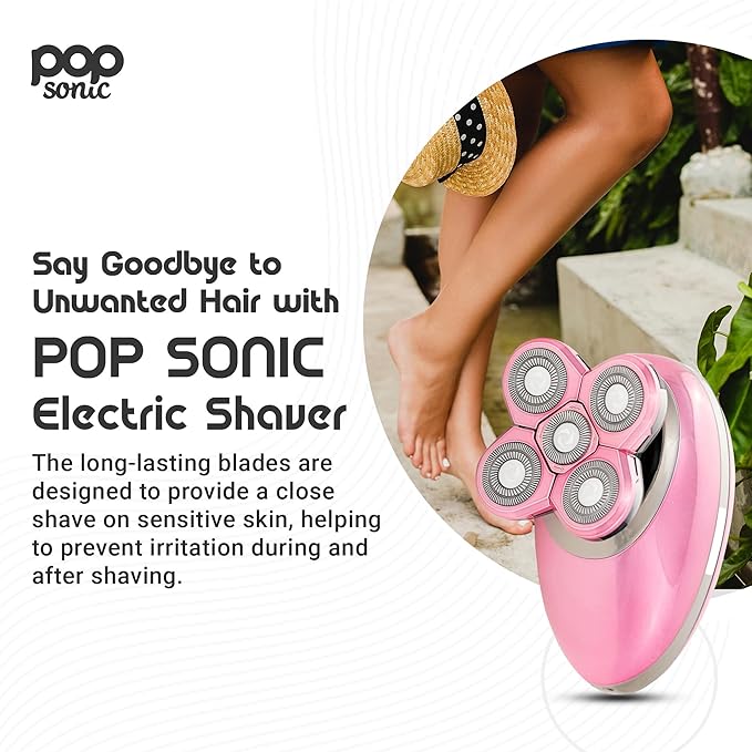 Pop Sonic 5-Head Electric Shaver Kit - Unisex (Rose Gold) Shaver for Face Head &amp Body - Smooth Waterproof USB Rechargeable Trimmer with 360-Degree Precision Cut Heads for Men &amp Women