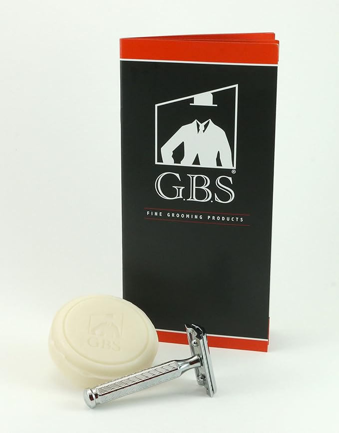 G.B.S Stylish Shaving Kit- For Men?™s Beard Traditional 42C Safety Razor Badger Shaving Brush Stainless Brush &amp Razor Stand Chrome Bowl 3 Pack of Natural Shaving Soaps + 25 DE Razor Blades