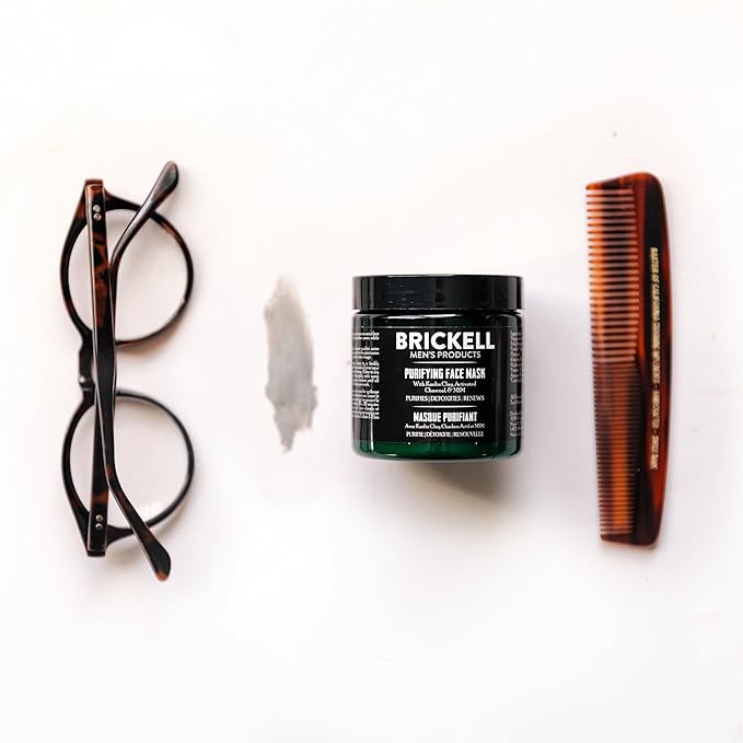 Brickell Men's Purifying Charcoal Face Mask Skin Care Product Natural and Organic Activated Charcoal Facial Mask With Detoxifying Kaolin Clay 4 Ounce Unscented