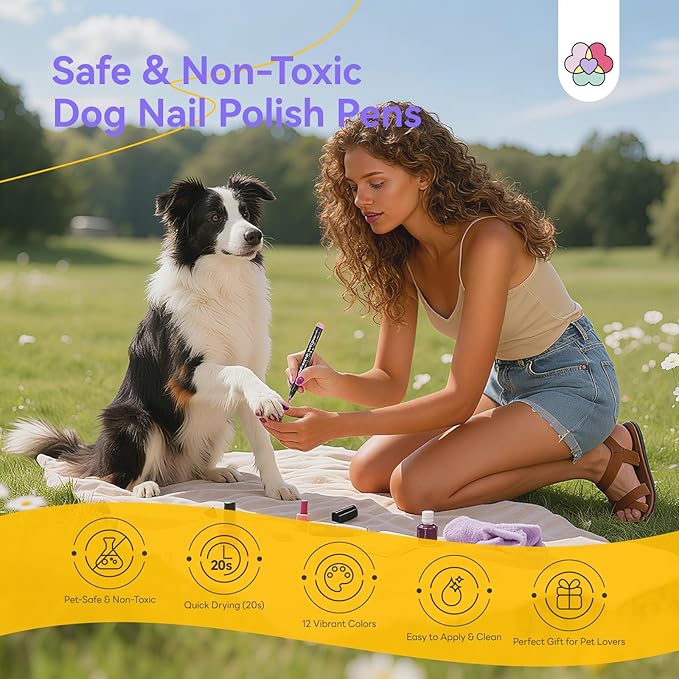 SAVILAND Essentials Dog Nail Polish Pens Quick Dry: 12 Colors Safe Pet Nail Art Polish Pens Set Brush Tip for DIY Dogs Cats Puppy Nails Non Toxic Odorless Easy to Apply Home &amp Salon Use