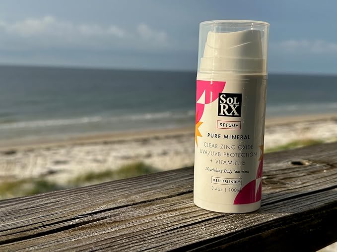 SolRX Pure Mineral SPF 50+ Sunscreen - 3.4oz Zinc Oxide Sunscreen with Vitamin E Reef Safe Daily Use for Face and Body