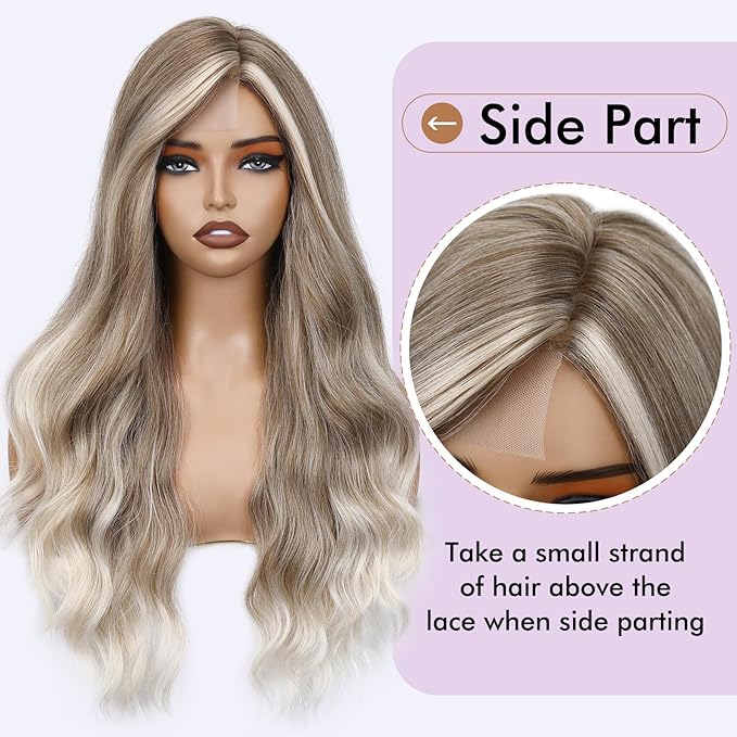 FAVE Ash Blonde Wig Middle Part Lace Blonde Wigs Natural Wavy Dirty Blonde Wigs Soft Long Wigs for White Women(26 Inches)
