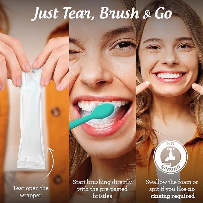 GuruNanda Ready-to-Go Disposable Mini Travel Toothbrushes - Butter on Gums Softex Bristles Pre-Pasted Toothbrush &amp Toothpick - Fluoride-Free No Rinsing Needed 70 Ct