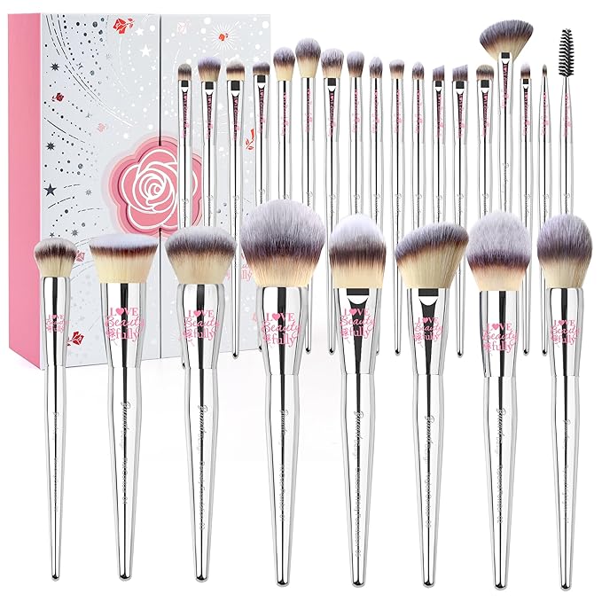 Bueart Design Christmas Gift 26Pcs Pro Makeup Brushes Set with Ultra Soft Dense HairPremium Quality Professional Make up Brushes For FoundationContourBlushPowder Makeup