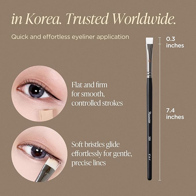 Piccasso 300 Eyeliner and Concealer Brush ? Dual-Use Angled Brush for Gel Eyeliner and Spot Concealing Soft and Precise Eye Makeup Brush for Tightlining and Coverage Korean Professional Makeup Tool