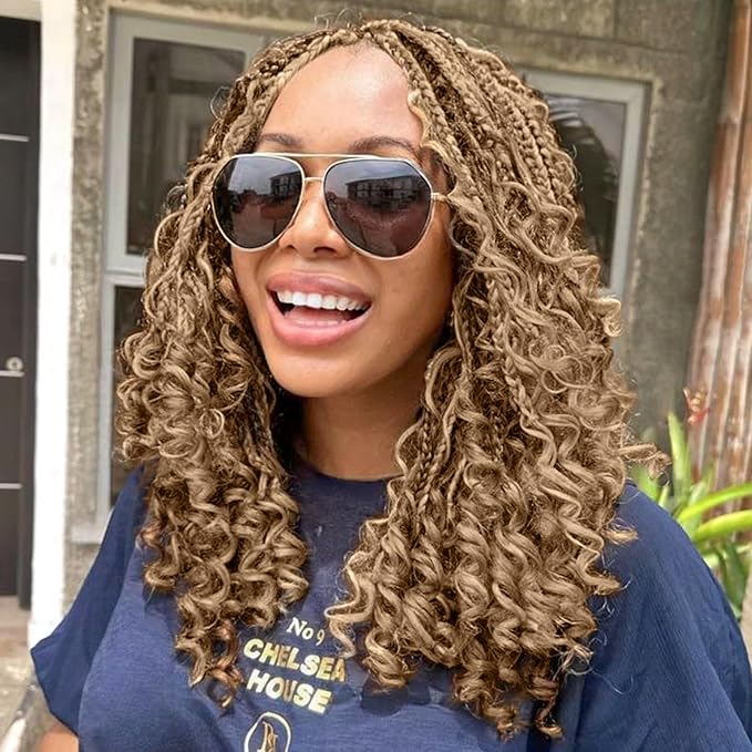 Fulcrum Goddess Box Braids Crochet Hair 12 Inch9 Packs Crochet Boho Box Braid for WomenPre-looped Bohemian 3X Braids Hair with Curly Ends(12Inch 27#)