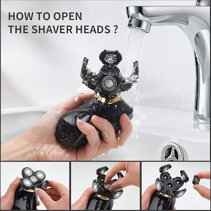 4 in 1 Electric Head Shaver Set - Bald Shaver Wet &amp Dry Cordless with Nose &amp Ear Trimmer Facial Cleansing Rechargeable IPX6 Waterproof