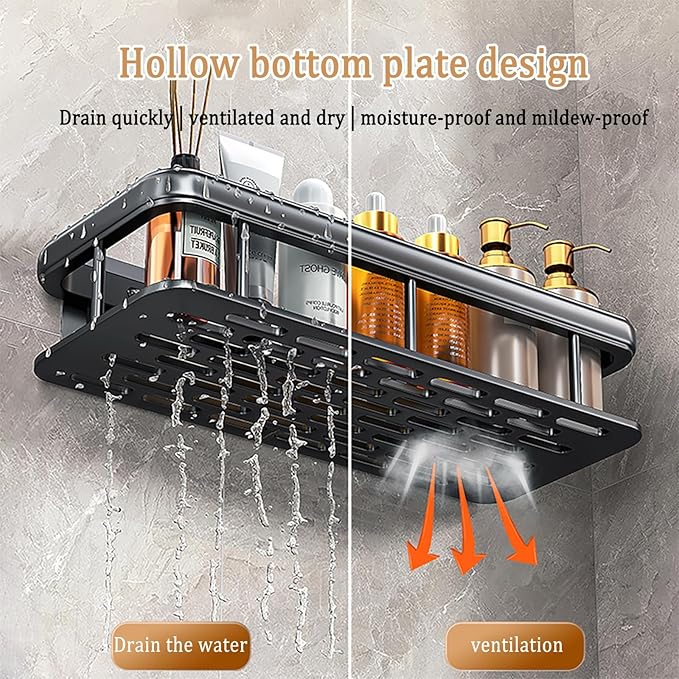 Shower Caddy Adhesive 2Pack with Hooks and Rod for Towels Silver-Premium Bathroom Shower Shelves Shampoo Organizer Rack Storage Bathtub Shelf Rustproof Easy Installation Sturdy Build Sleek Modern Look