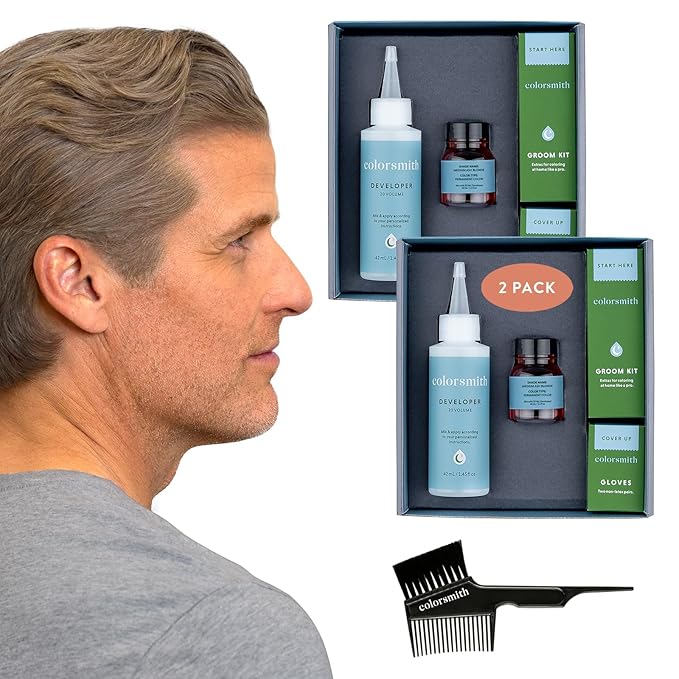 Hair &amp Beard Color for Full Gray Coverage 2 pack - Medium Ash Blonde - Ammonia-Free Complete Men?™s At-home Beard &amp Hair Dye Kit Professional-grade Permanent Hair Color (8.1)