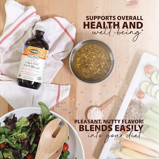 Flora Udo's Oil 3-6-9 Blend - Vegan Omega-3 &amp Omega-6 Oil - Contains Organic Coconut Oil Flax Seed Oil &amp More - Keep Chilled - 17 fl. oz.