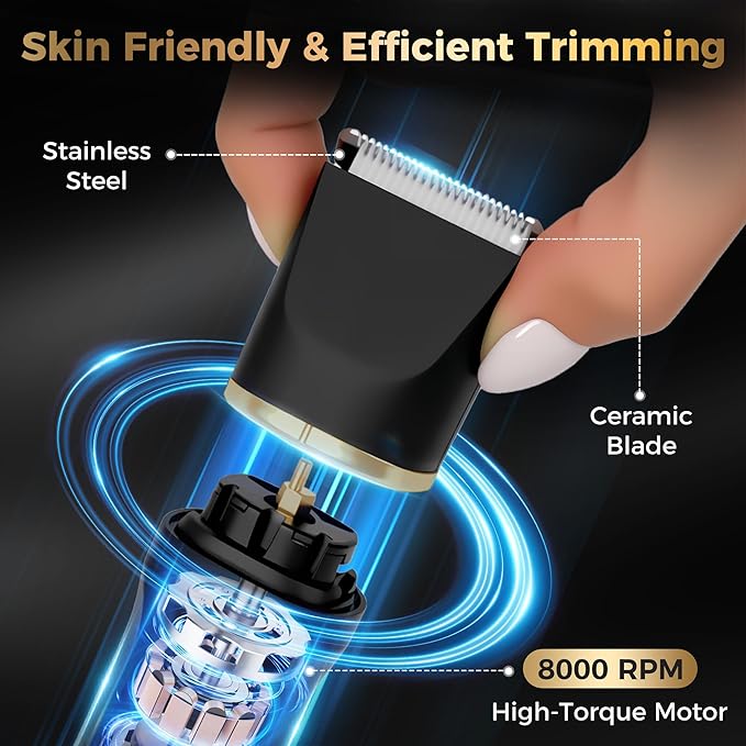 Bikini Trimmer for Women 5-in-1 Waterproof Electric Razors for Women Painless Pubic Hair Trimmer Rechargeable Electric Shaver Bikini Razor with Travel Case Body Shaver &amp Face Nose Trimmer Bl