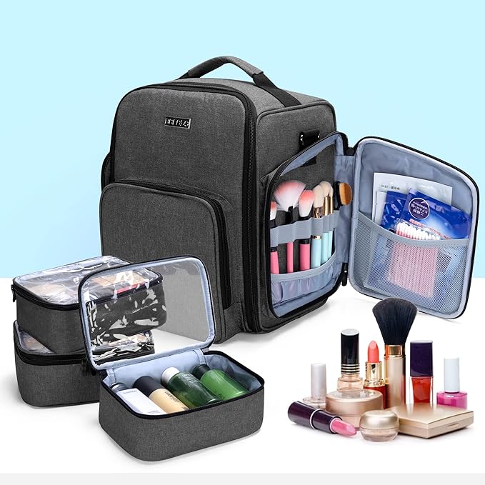 BAFASO Nail Polish Organizer Holds 72 Bottles (15ml - 0.5 fl.oz) Large Nail Polish Case with 3 Removable Pouches and Multiple Storage Sections (Patented Design) Black