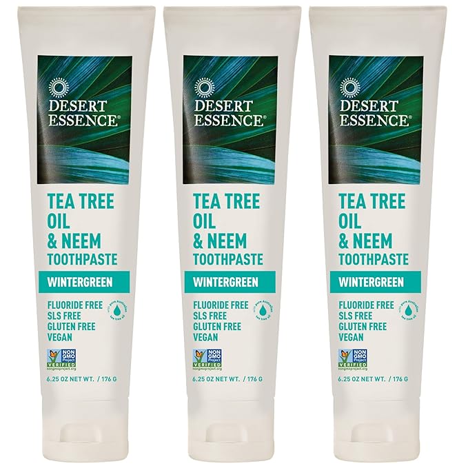 Desert Essence Natural Tea Tree Oil and Neem Toothpaste Wintergreen6.25 Oz Pack of 3