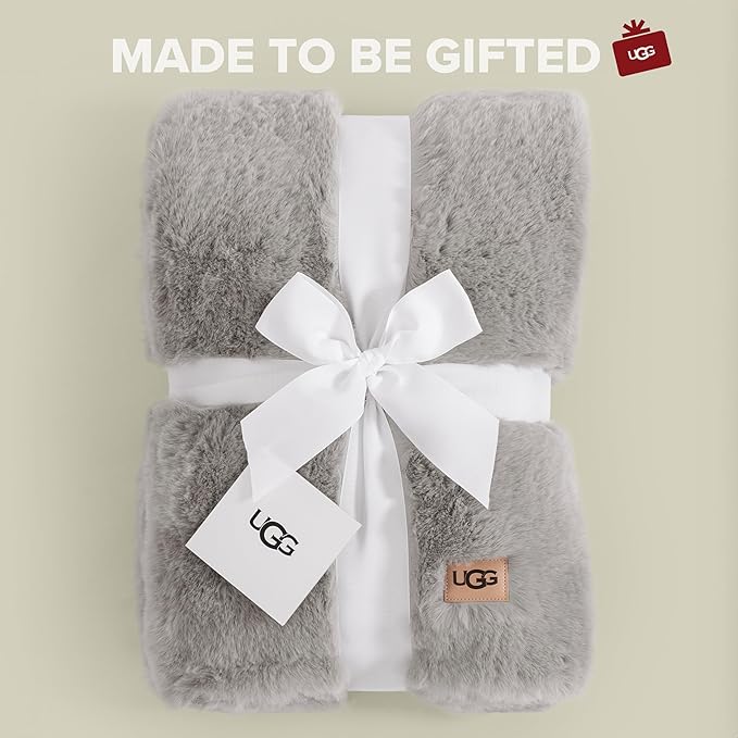 UGG Euphoria Plush Faux Fur Throw Blanket Oversized Warm Throw for Couch or Chair Luxury Bedroom Decor Christmas Cozy Blankets Machine Washable 50-inch x 70-inch Seal Grey