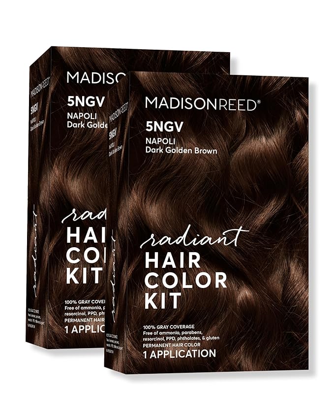 Madison Reed Radiant Hair Color Kit | 5NGV Dark Golden Brown with Warm Tones (Napoli Brown) for 100% Gray Hair Coverage | Dimensional Permanent Hair Dye | PPD-Free &amp Ammonia-Free | 2 Pack