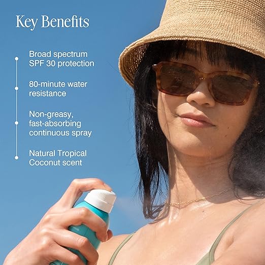 COOLA Organic Sunscreen SPF 30 Sunblock Spray Dermatologist Tested Skin Care for Daily Protection Vegan and Gluten Free Tropical Coconut
