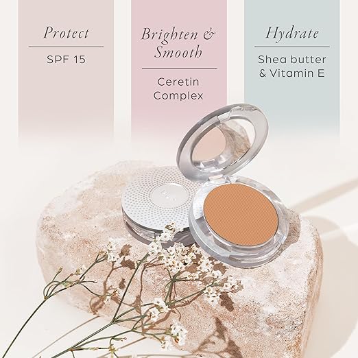 P?R MINERALS 4-in-1 Pressed Mineral Makeup Powder Foundation with SPF 15 - Concealer &amp Finishing Compact Pressed Powder for Face - Buildable Medium to Full Coverage Foundation Powder
