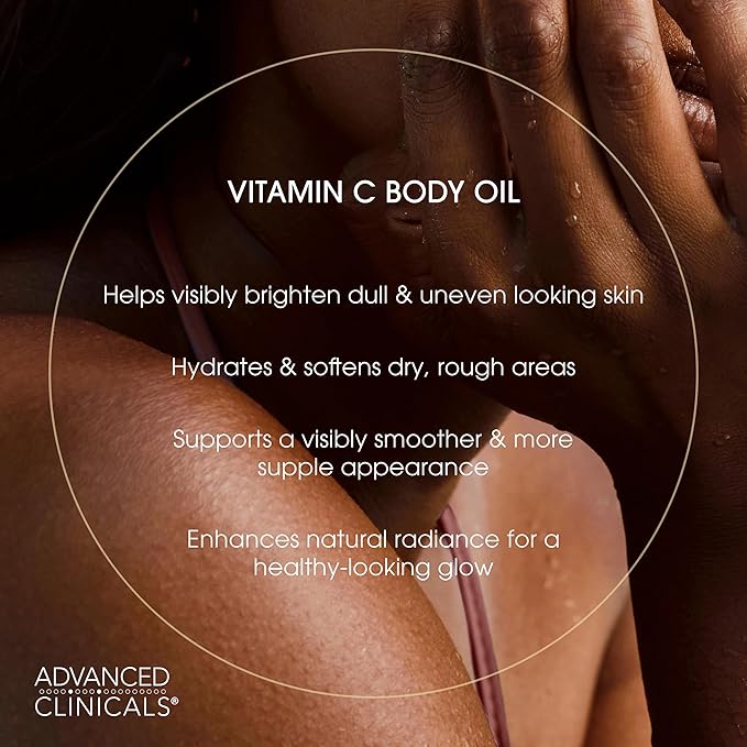 Advanced Clinicals Vitamin C Brightening Body Oil For Women &amp Men | Vitamin C Oil Skin Care Body Moisturizer With Vitamin E + Botanicals To Help Improve Appearance Of Dark Spots + Dry Skin 2PC