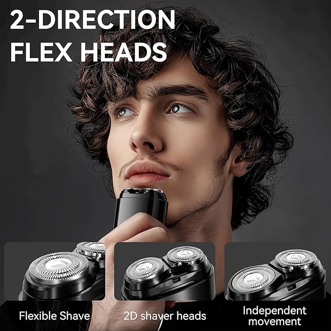 Mini Electric Shaver for Men Portable Magnetic Dual-Head Rotary Pocket Electric Razor for Face IPX7 Waterproof Wet &amp Dry USB-C Rechargeable for Home Car Travel K8Black