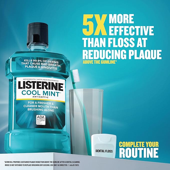 Listerine Cool Mint Antiseptic Mouthwash for Bad Breath Plaque and Gingivitis Travel Size 3.2 Fl Oz Pack of 1
