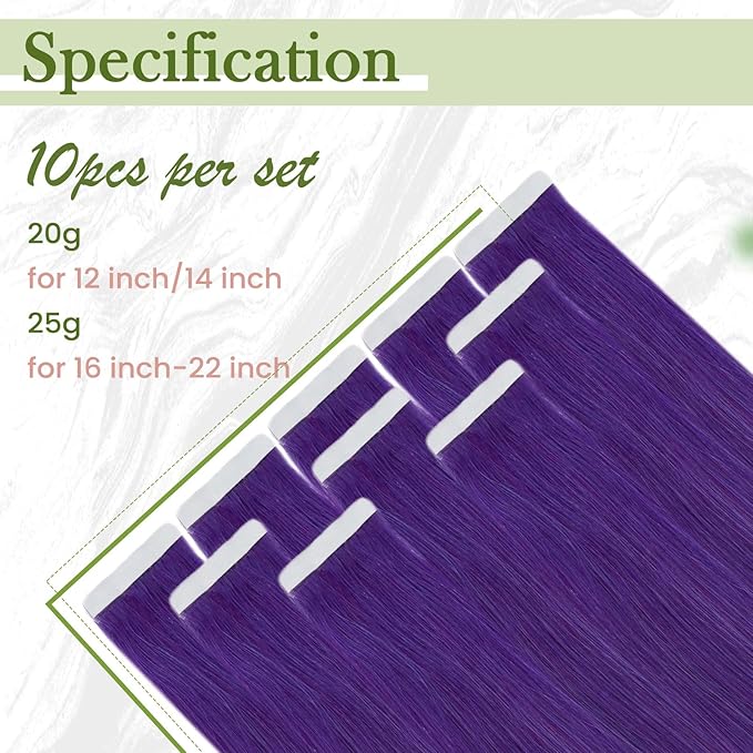 RUNATURE Tape in Hair Extensions Human Hair 18 Inch Purple Tape in Hair Extensions Purple Human Hair Tape ins Purple Hair Extensions Tape in Extensions Purple Extensions Hair for Highlight 25g 10pcs
