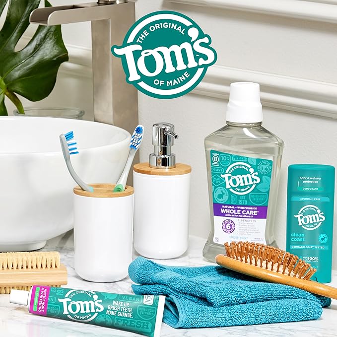 Tom's of Maine Antiplaque and Whitening Fluoride Free Natural Toothpaste Gel Vegan Spearmint 4 Ounces (3 Pack)