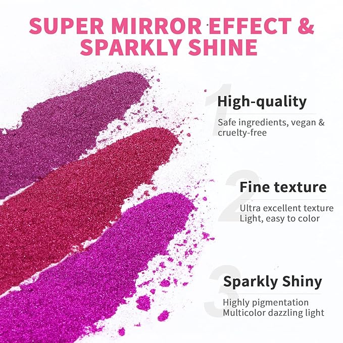 SAVILAND Chrome Nail Powder Set: 48 Colors Metallic Mirror Effect Chrome Nail Powder for Gel Polish Aurora Holographic Silver Gold Nail Chrome Powder for Gel Nails Art Decoration &amp French Manicure