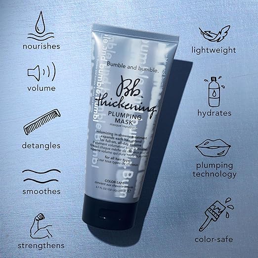 Bumble and bumble. Thickening Plumping Hair Mask | Color Safe | Hydrating Volumizing Smoothing + Strengthening | Curly Wavy Straight